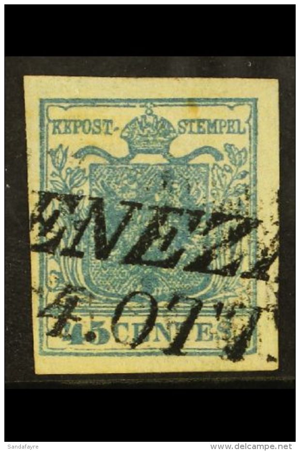 LOMBARDY VENETIA 1851 45c Blue On Vertically Ribbed Paper, Sass 17, Superb Used With Large Margins All Round And... - Non Classificati