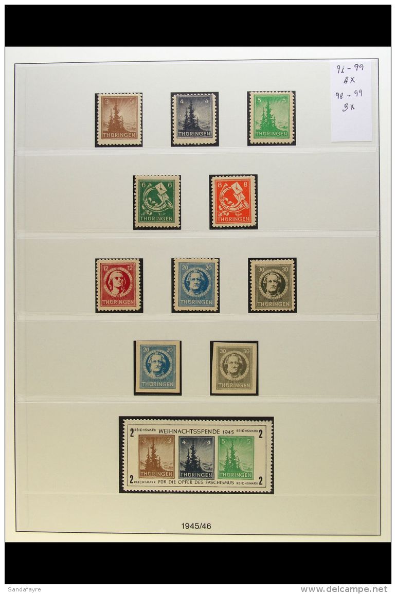 RUSSIAN ZONE THURINGIA 1945 NEVER HINGED MINT COLLECTION On Hingeless Pages. Includes Definitive Sets With Both... - Autres & Non Classés