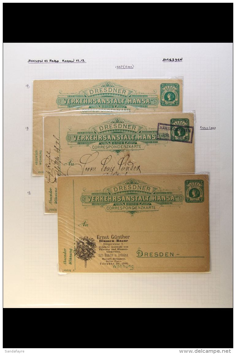 PRIVATE LOCAL POSTS - POSTAL STATIONERY DRESDEN (HANSA) 1887-95 Extensive Unused Or Used Collection Mostly Of... - Autres & Non Classés