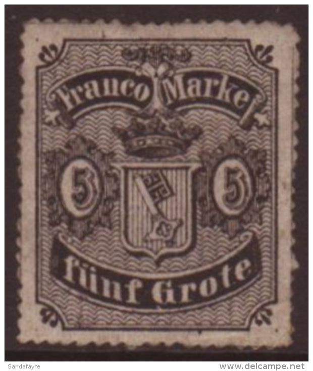 BREMEN 1862 5Gr Black On Rose, Roulette 16, Mi 7, Mint With Large Part Gum. For More Images, Please Visit... - Autres & Non Classés