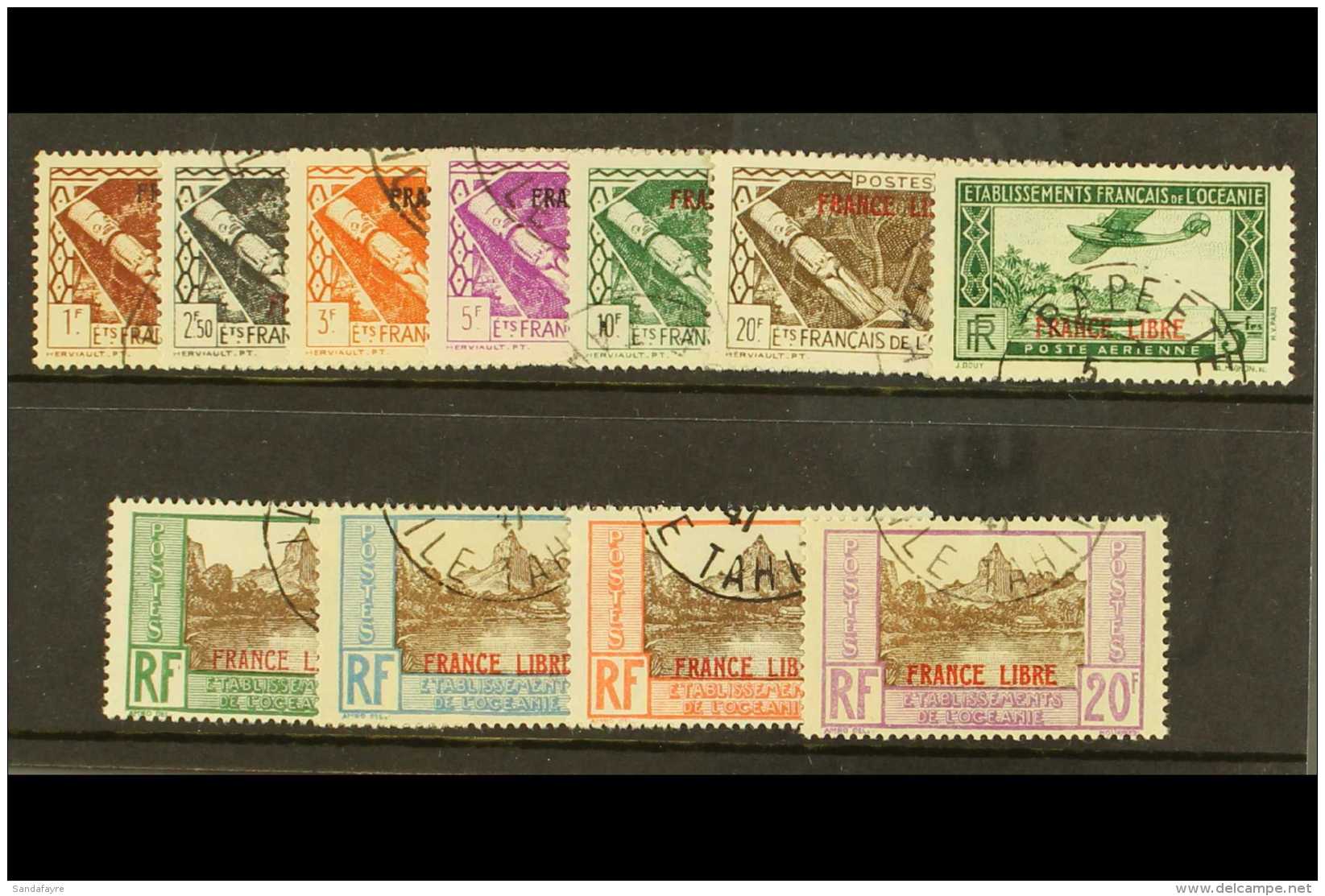 FRENCH OCEANIC SETTLEMENTS 1941 "France Libre" Overprint Set Complete Incl Air, Yv 140/9, PA 3, Very Fine Used.... - Autres & Non Classés