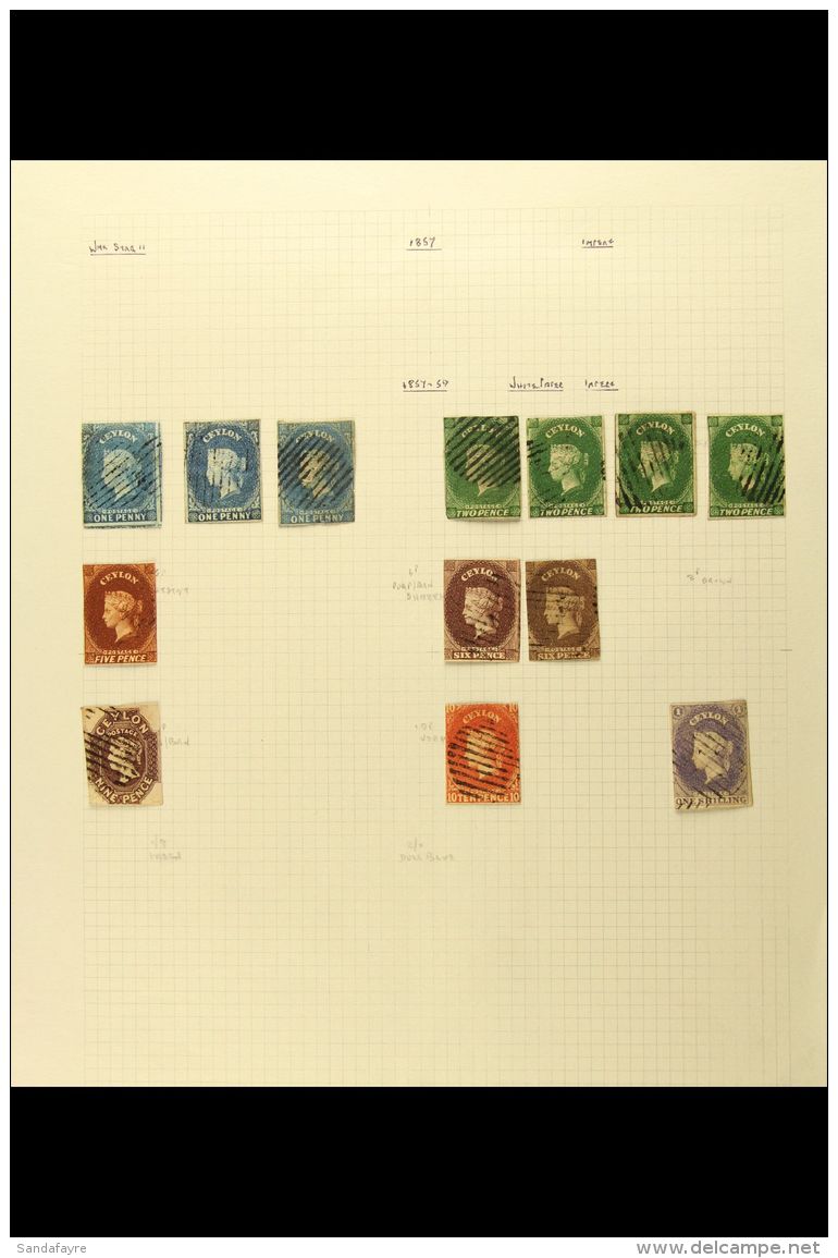 1857-1870 VALUABLE USED COLLECTION CAT &pound;5000+ Presented On Pages With Many Shades. Inc 1857-59 1d (x3), 2d... - Ceylon (...-1947)