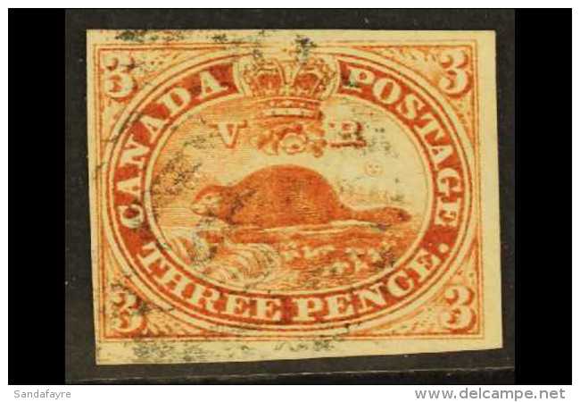 1857 3d Red "Beaver" On Thick Wove Machine Made Paper, SG 18, Very Fine Used With Clear To Large Margins All... - Altri & Non Classificati