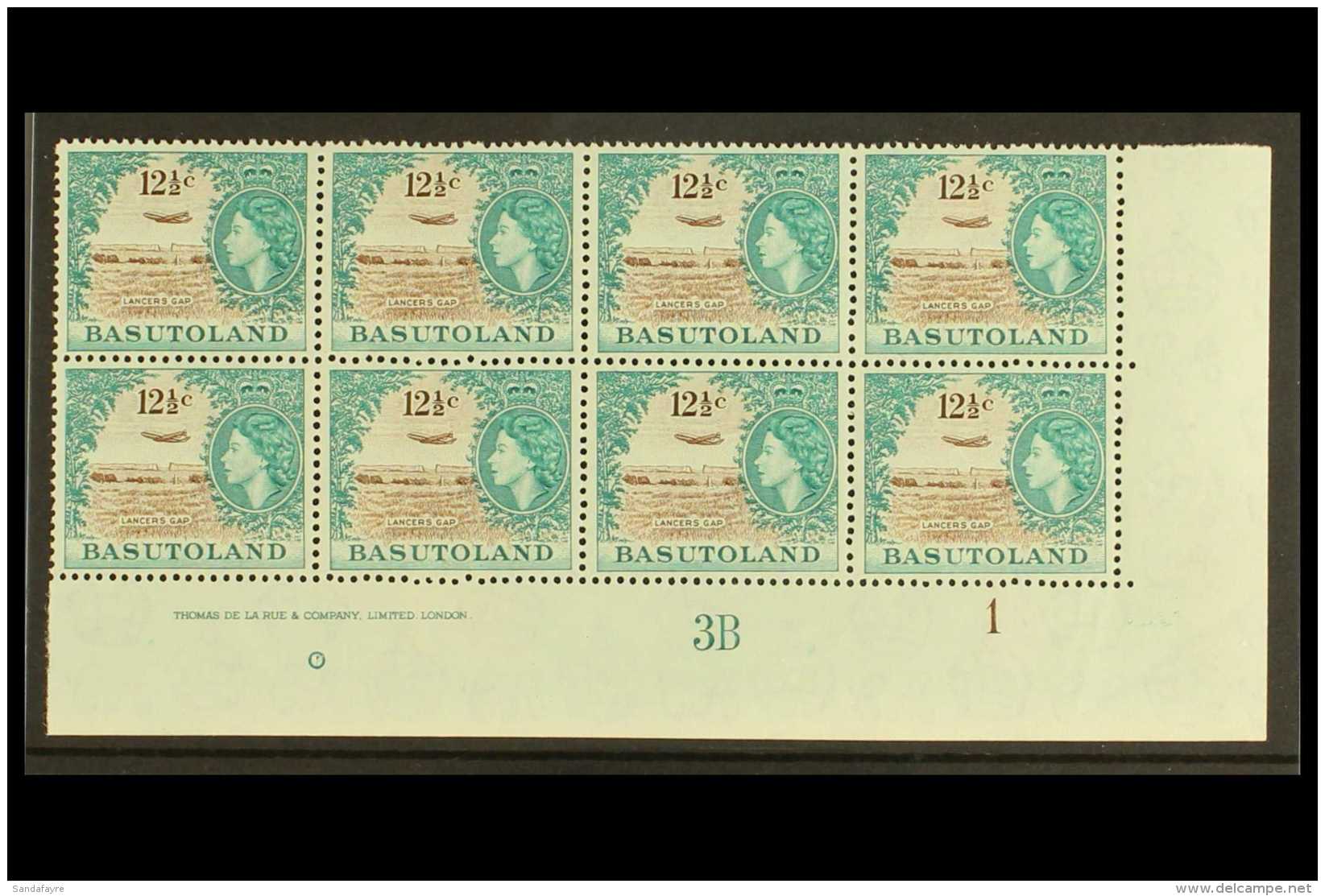 1962 12&frac12;c Brown &amp; Turquoise Green 'Aircraft Over Lancers Gap' Value, SG 76, Block Of 8 From The Lower... - Autres & Non Classés