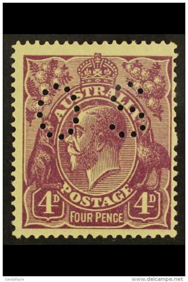 OFFICIAL 1918-23 4d Violet Punctured "OS", SG O73, Lightly Hinged Mint. For More Images, Please Visit... - Other & Unclassified