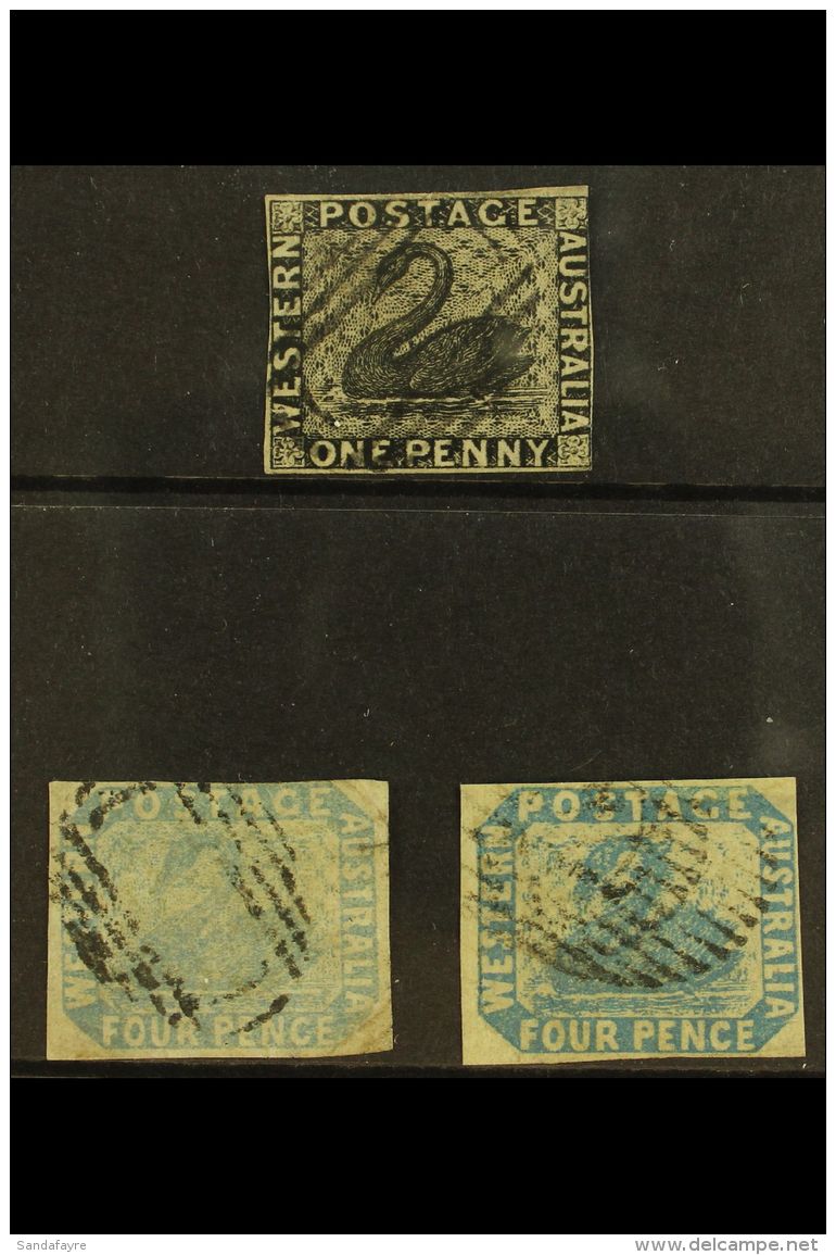 WESTERN AUSTRALIA 1854 1d Black, SG 1, Used With Three Margins And Tear At Right, 1854 4d Pale Blue, SG 3, Used... - Autres & Non Classés