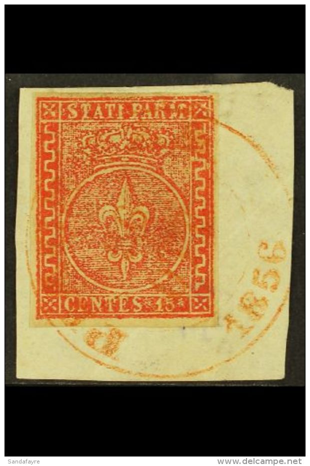 PARMA 1853-55 15c Vermilion, Sass 7,  On A Small Piece Tied By Neat Red "Piacenza" Type VI Cancel; Signed Diena.... - Non Classificati