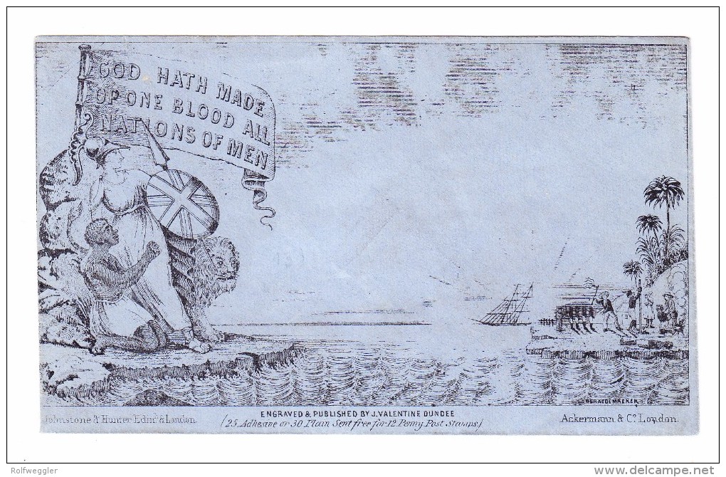 GB 1840 DERADEMAEKER Mulready Karikatur "GOD HATH MADE OP ONE BLOOD ALL NATIONS OF MEN" Ungebraucht - 1840 Mulready-Umschläge