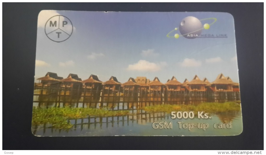 Myanmar-g.s.m Card-(15)-(5.000ks)-asia Mega Link-( There Is A Fold)-(1111140500089836)-used Card+1card Prepiad Free - Myanmar