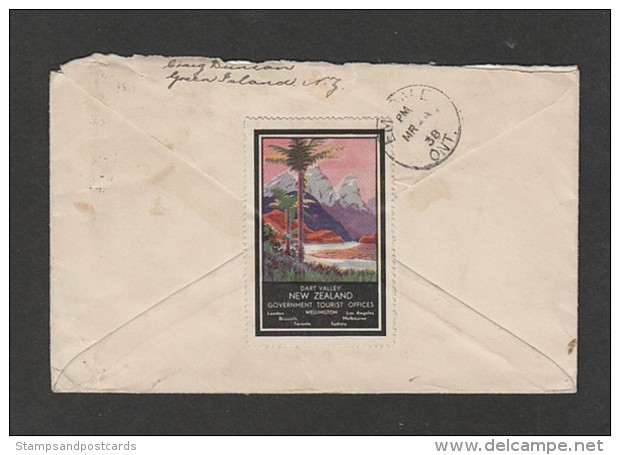 Nouvelle-Zélande 1938 FDC Vignette Touristique Palmier Dart Valley New Zeland FDC Touristic Cinderella Palm Tree - Storia Postale