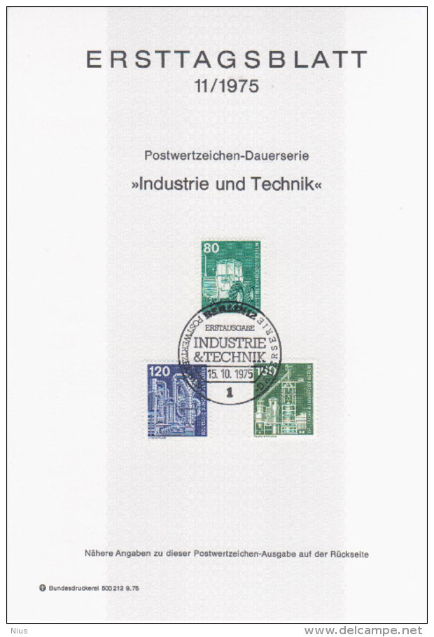 Germany Deutschland 1975-11 ETB ERSTTAGSBLATT "Industrie Und Technik" Tractor Tractors, First Day Sheet, Berlin - 1974-1980