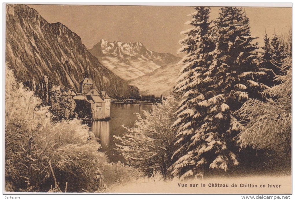 SUISSE,HELVETIA,SWISS,SCHWEIZ,SVIZZERA,SWITZERLAND ,VAUD,chateau Chillon ,veytaux,Montreux,lac,hiv Er,neige,sapin - Montreux