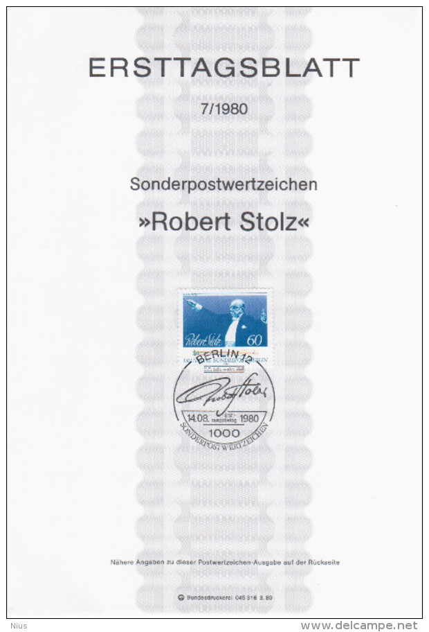 Germany Deutschland 1980-07 Robert Stolz, Composer Komponist Compositeur Music Musik, Canceled In Berlin - 1974-1980