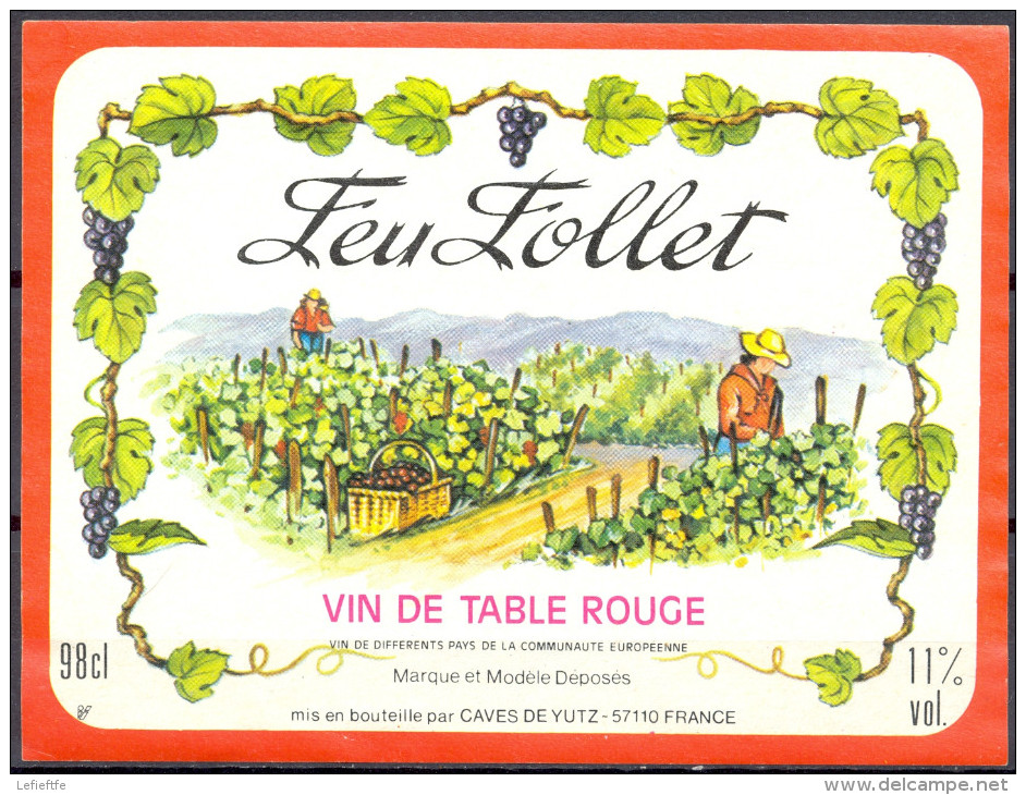 222 - Feu Follet - Vin De Table Rouge - Vin De Différents Pays De La Communauté Europénne - Caves De Yutz 57110 - Rouges