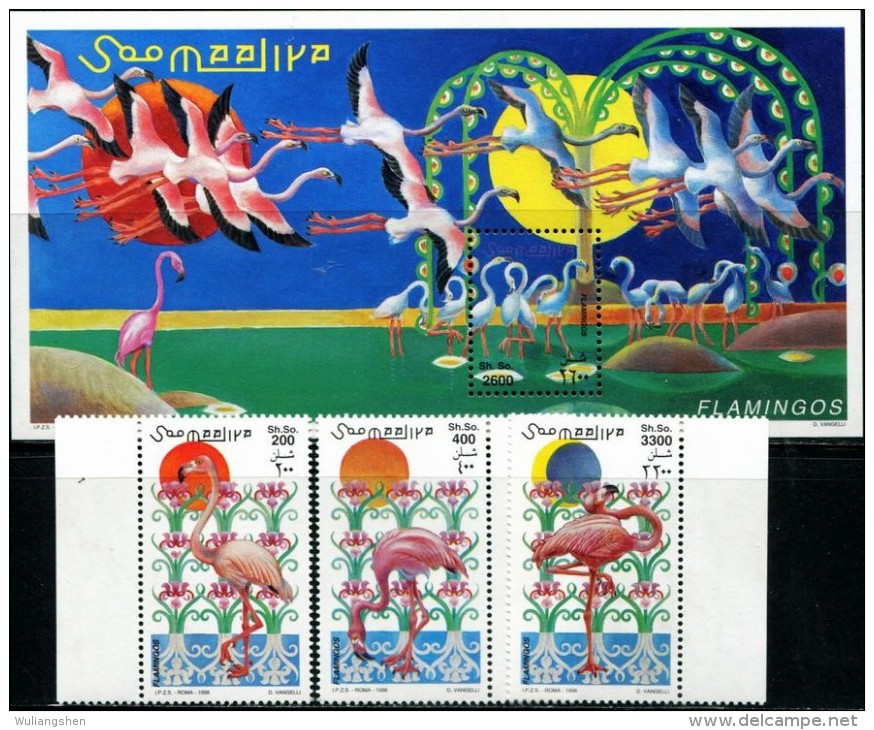 BB1525 Somalia 1998 Flamingos 3v+M/S MNH - Flamingos