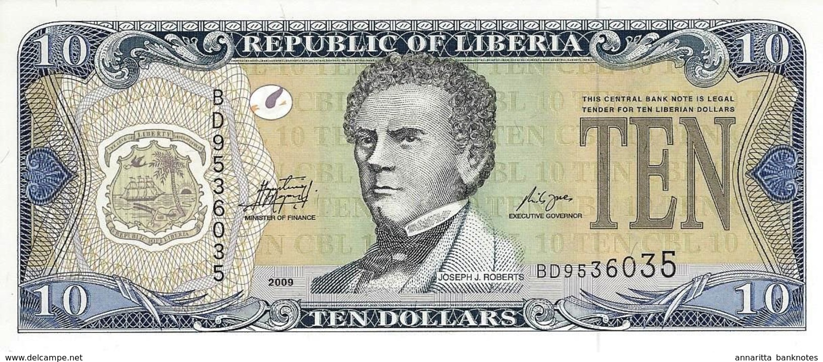 Liberia 10 Dollars 2009, UNC (P-27e, B-307e) - Liberia