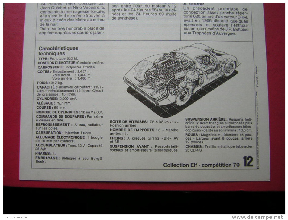 COLLECTION ELF  COMPÉTITION 70 N° 12 MATRA ELF   TYPE MS 630 COURSE AUTOMOBILE OFFERT PAR VOTRE STATION SERVICE ELF - Autres & Non Classés