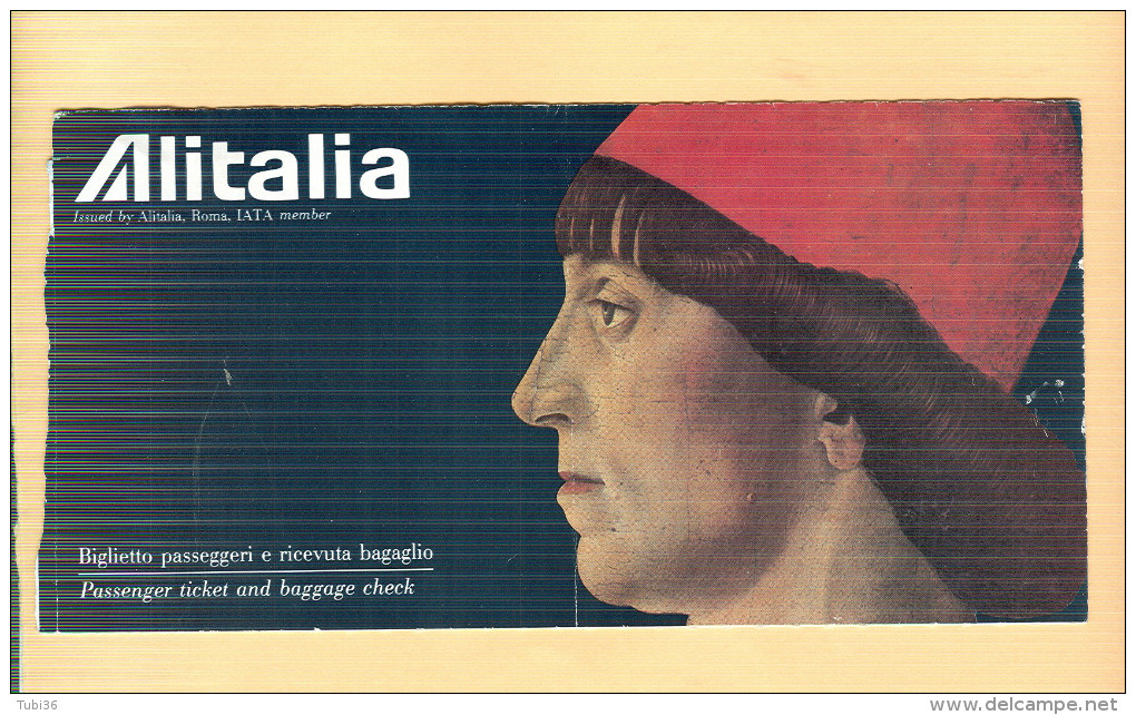 ALITALIA - BIGLIETTO PASSEGGERI COMPLETO, 1989, PASSENGER COUPON,PUBBLICITA' FERRE, - Europa