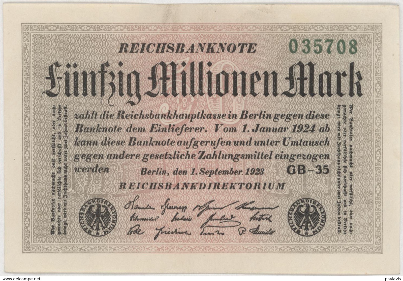 50 Millionen Mark - Reichsbanknote - German Reich / Deutsches Reich - Year 1923 - 50 Mio. Mark