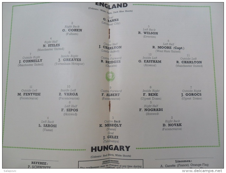 WEMBLEY 1965 ENGLAND V HUNGARY PROGRAMME 05/05/1965 - Books