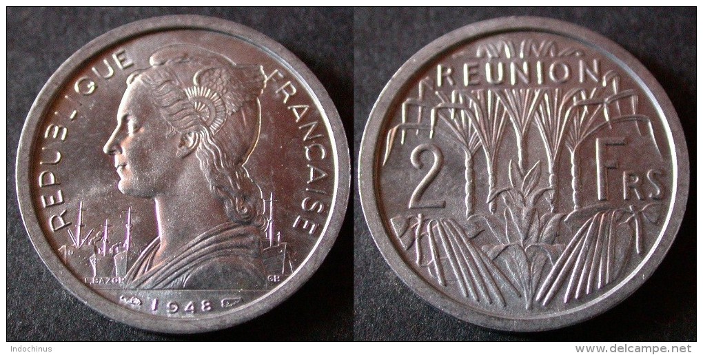 REUNION  2  Francs 1948  UNC / SUP   île BOURBON   PORT OFFERT - Réunion