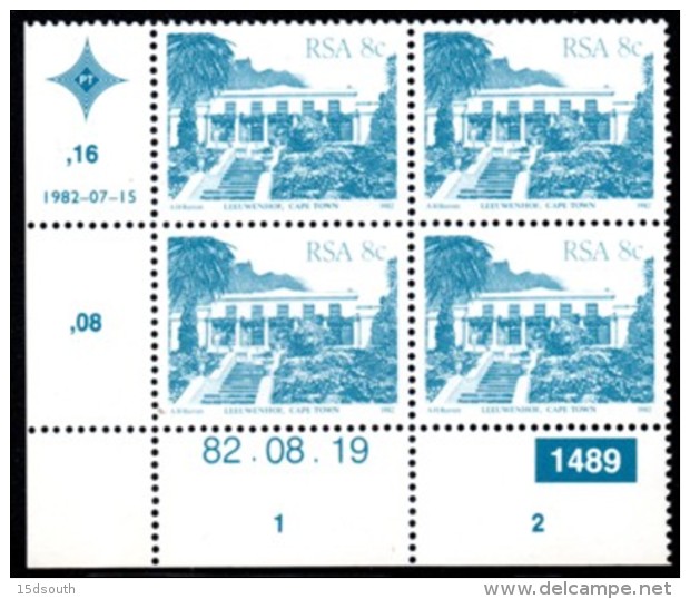 South Africa - 1982 Architecture Definitive 8c Reprint Control Block 1489 (**) # SG 518 , Mi 608Ia - Blokken & Velletjes