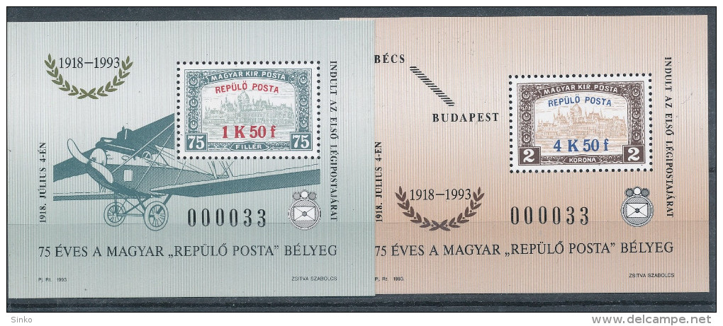 1993. 75-year-old Hungarian Airplane Postage Stamp Commemorative Sheet :) - Herdenkingsblaadjes