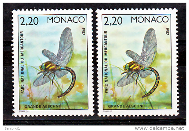 Monaco 1570 Variété Fond Bleu Ailes Gris Bleu Et Normal Insecte Neuf ** TB  MNH Sin Charnela - Abarten