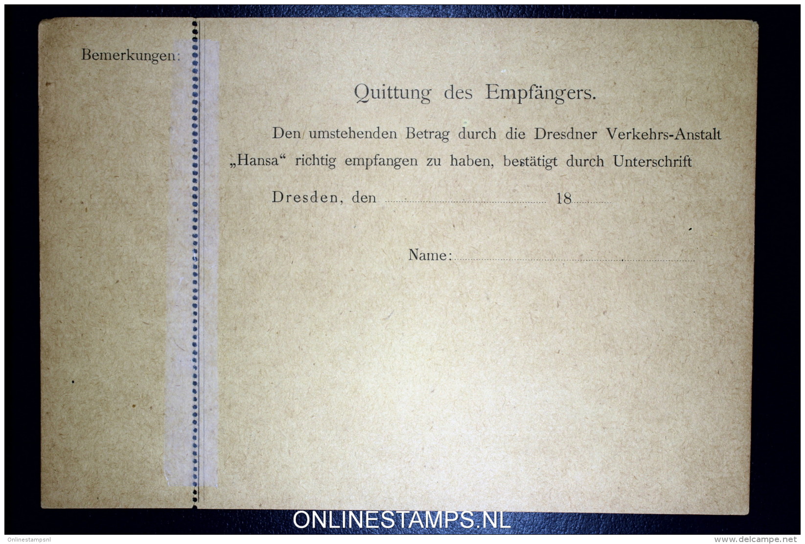 Dresden Hansa  7 *  Geld-Anweisung 1887 - 1891,  Dienstsache, 5 pf