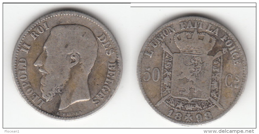 **** BELGIQUE - BELGIUM - BELGIE - 50 CENTIMES 1898 LEOPOLD II ROI DES BELGES - ARGENT - SILVER **** EN ACHAT IMMEDIAT - 50 Cent