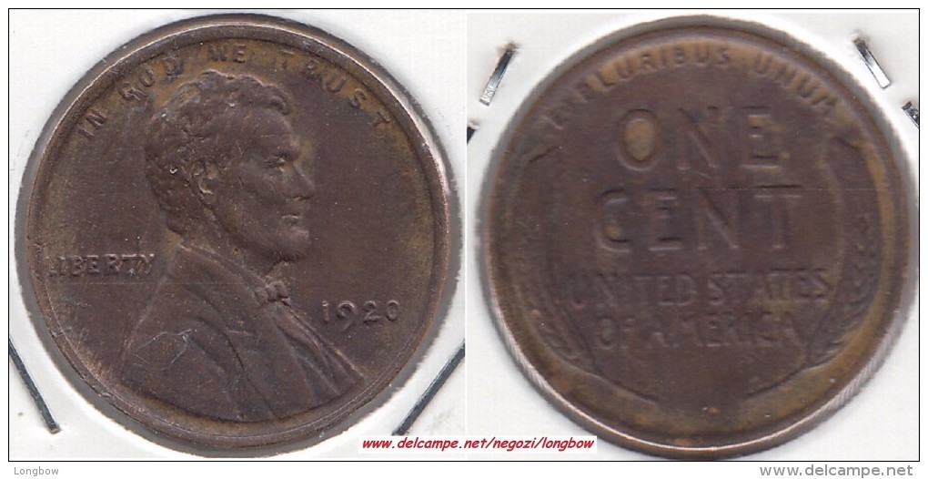 U.S.A. 1 Cent 1920 Lincoln Wheat Bronze Km#132 - Used - 1909-1958: Lincoln, Wheat Ears Reverse