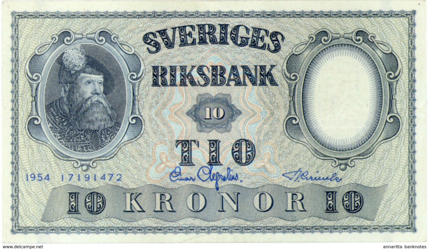 SWEDEN 10 KORONOR 1954 P-43b XF+ [ SE43b ] - Svezia