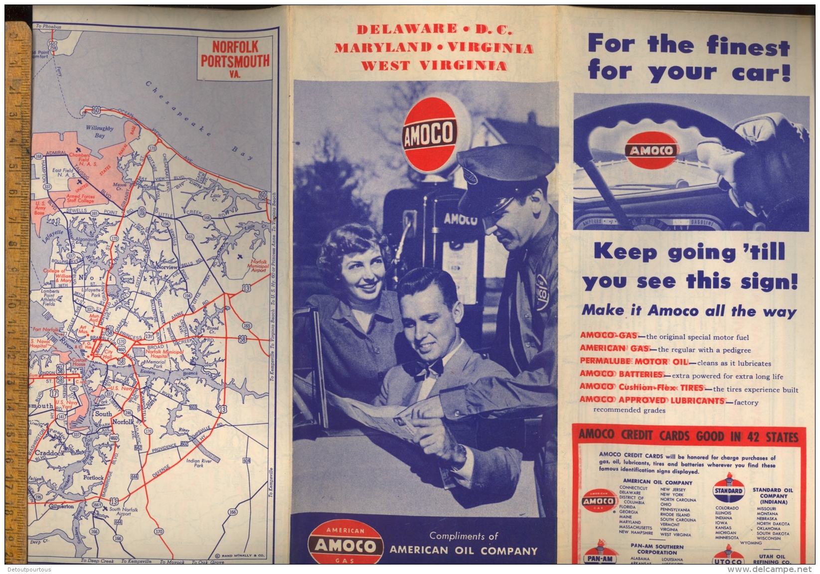 AMOCO American Oil Company Folding Map Of Delaware Maryland Virginia 1952 - Estados Unidos
