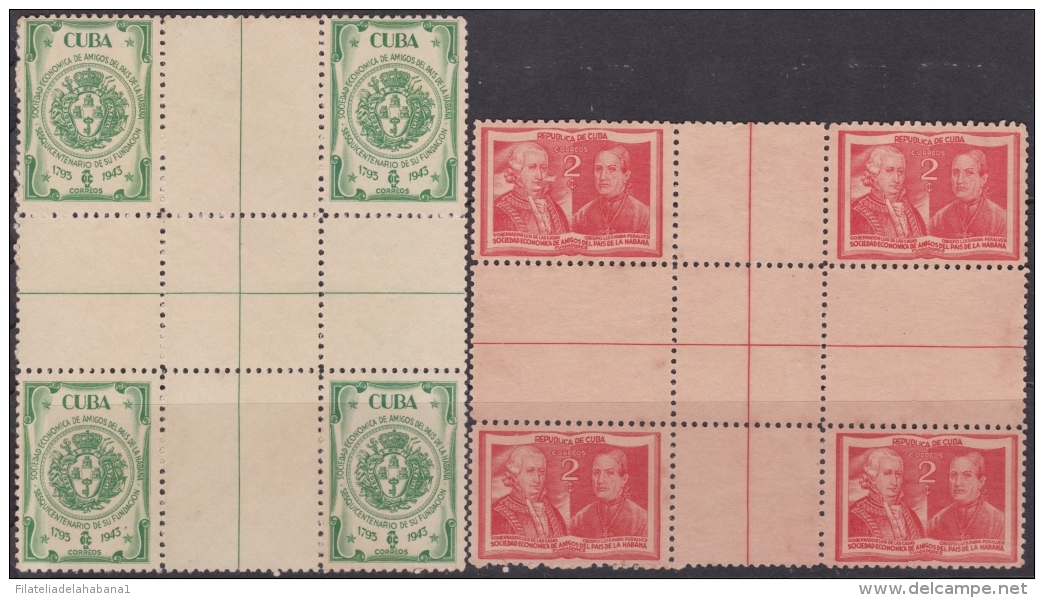 1945-63 CUBA REPUBLICA. 1945. Ed.376-77. SOC ECONOMICA AMIGOS DEL PAIS SET. CENTER OF SHEET. NO GUM. - Neufs