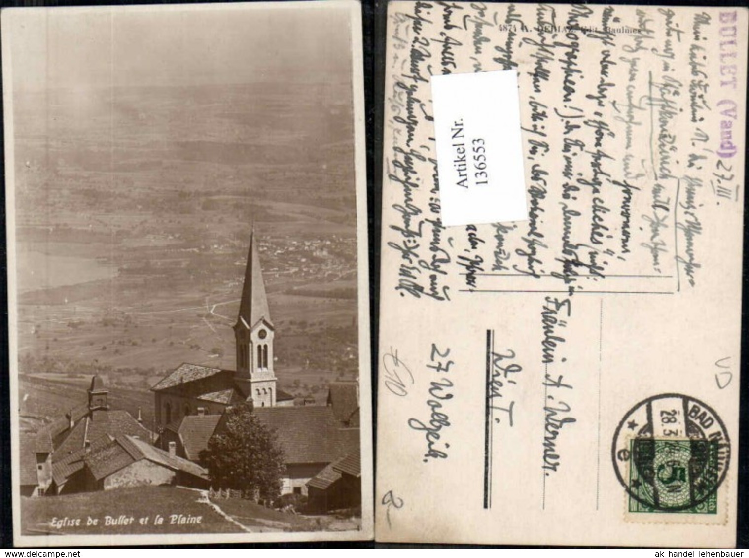 136553,Eglise De Bullet Et La Plaine Kt Waadt - Bullet