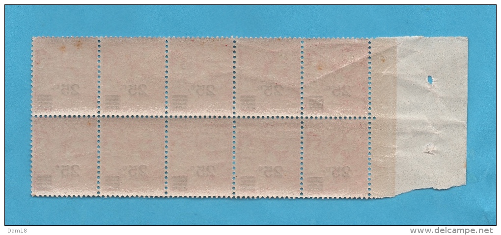 MONACO N° 52 (YT) TIMBRE SURCHARGE BLOC DE 10 BDF ** Photos R/V - Unused Stamps