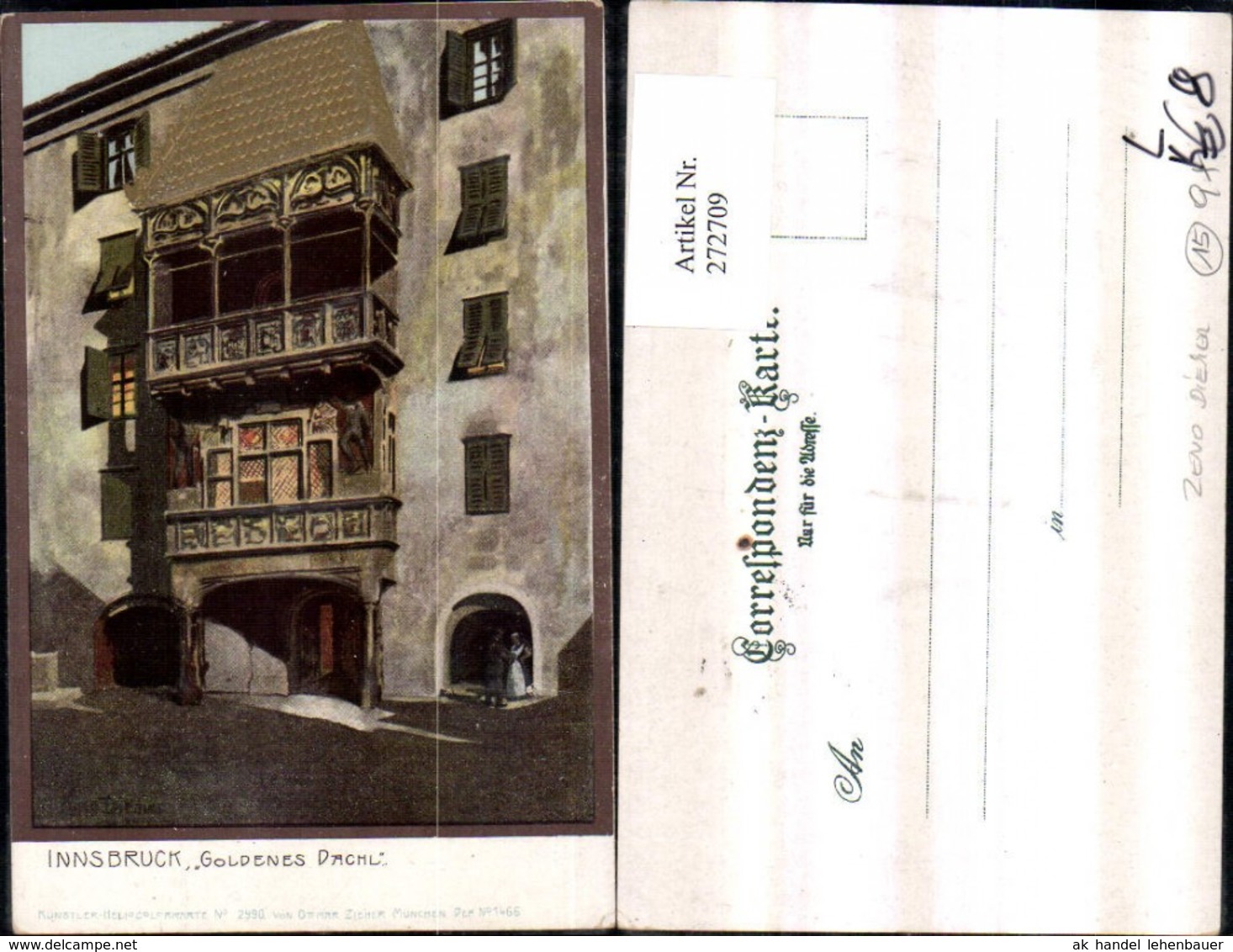 272709,Pr&auml;ge Litho K&uuml;nstler AK Zeno Diemer Innsbruck Goldenes Dachl Pub Ottmar Zieher - Diemer, Zeno