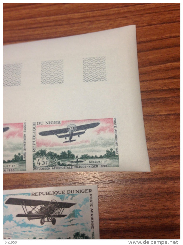 3x 4 STAMPS AVIONS AVIATION PLANES FLUGZEUG LIAISON AEROPOSTALE FRANCE NIGER 1968 NON DENTELES IMPERF IMPERFORATED - Africa