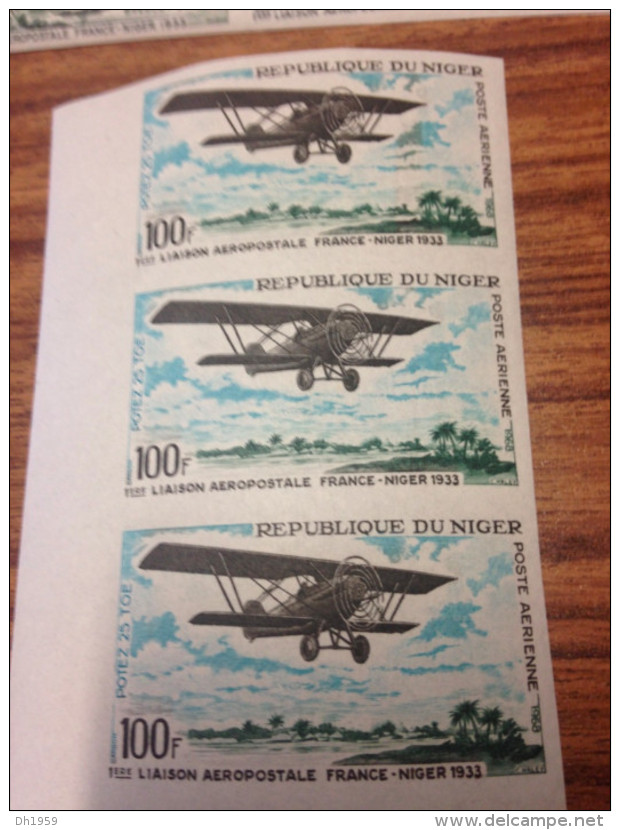 3x 4 STAMPS AVIONS AVIATION PLANES FLUGZEUG LIAISON AEROPOSTALE FRANCE NIGER 1968 NON DENTELES IMPERF IMPERFORATED