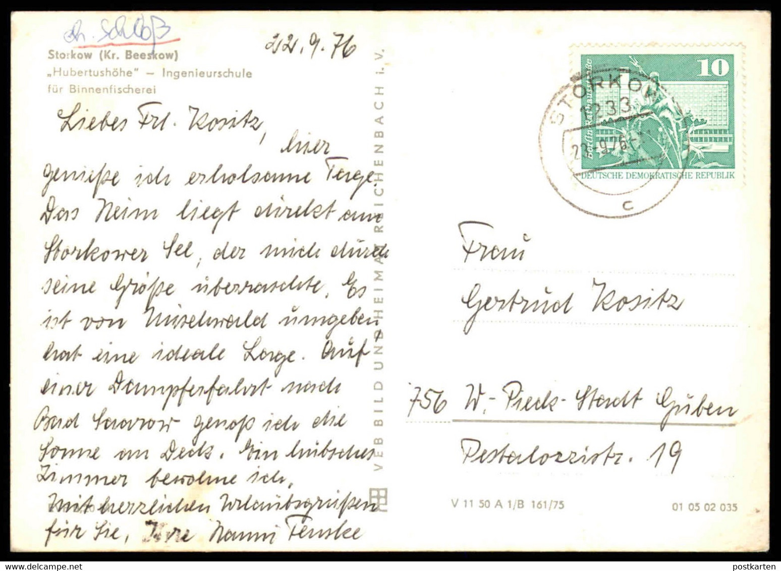 ÄLTERE POSTKARTE STORKOW KREIS BEESKOW HUBERTUSHÖHE INGENIEURSCHULE FÜR BINNENFISCHEREI Ansichtskarte Postcard AK Cpa - Storkow