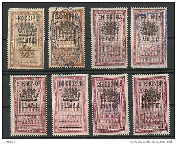 SCHWEDEN Sweden Ca 1880-1895 Lot Stempelmarken Documentary Stamps O - Revenue Stamps