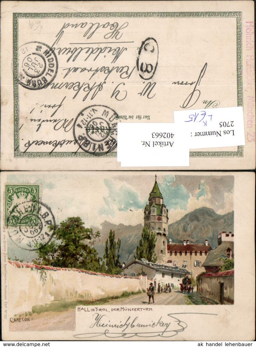 402663,K&uuml;nstler Litho E. T. Compton Hall In Tirol M&uuml;nzerturm Turm Pub Ottmar Zieher 7 - Compton, E.T.