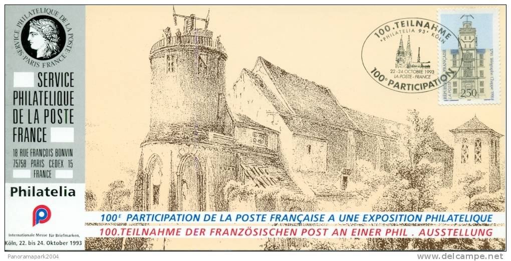 110 Carte Officielle Exposition Internationale Exhibition Köln 1993 FDC Télégraphe Chappe 1793 100e Participation Poste - Expositions Philatéliques