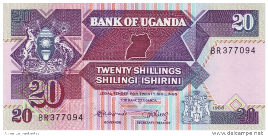 Uganda (BOU) 20 Shillings 1988 UNC Cat No. P-29b / UG133b - Uganda