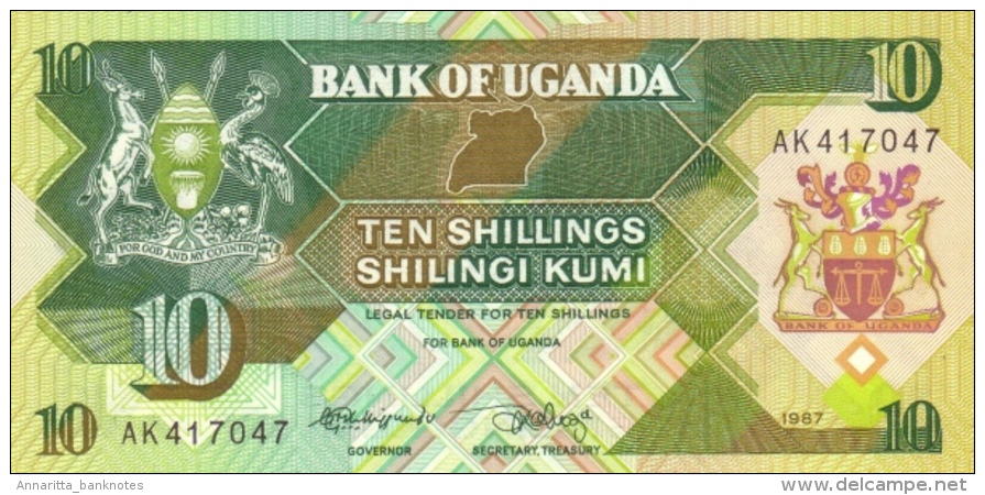 Uganda (BOU) 10 Shillings 1987 UNC Cat No. P-28a / UG132a - Uganda