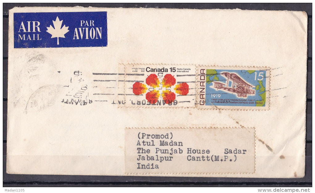 CANADA, 1971, Air Mail Cover From Canada To India, 2 Stamps, Multiple Cancellations - Brieven En Documenten