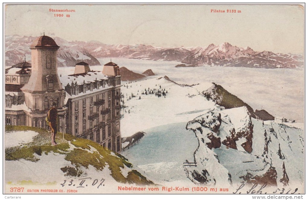 Cpa,suisse,helvetia  En 1907,Nebelmeer Vom Rigi-kulm 1800m ,hiver Rude,neige,édition Photoglob Zurich - Elm