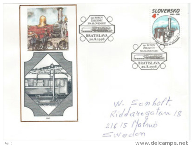 150 Ans Des Chemins De Fer En Slovaquie, Lettre FDC Adressée En Suède - Briefe U. Dokumente