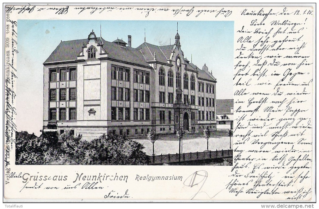 Gruss Aus NEUNKIRCHEN Bz Trier Real Gymnasium Passepartout Karte 13.1.1905 Gelaufen - Kreis Neunkirchen