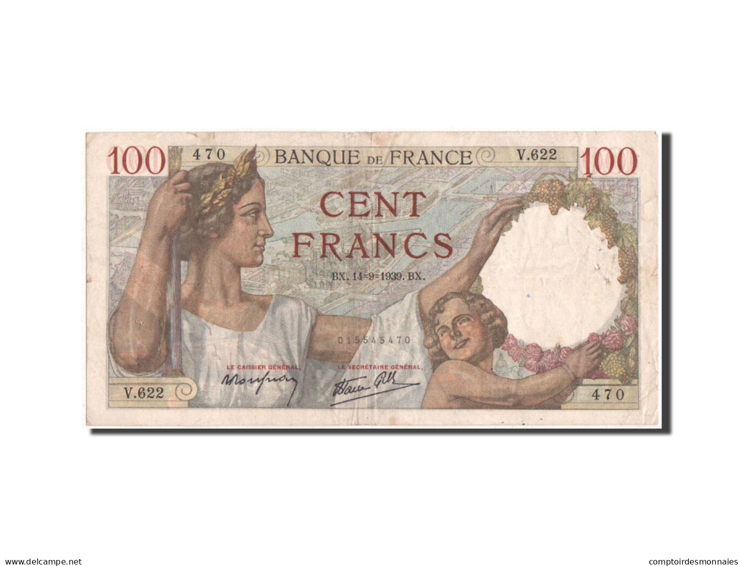 Billet, France, 100 Francs, 100 F 1939-1942 ''Sully'', 1939, 14.9.1939, TB - 100 F 1939-1942 ''Sully''